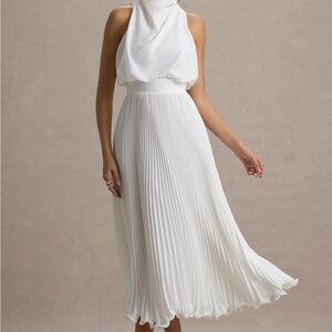 Elegant White Pleated Halter Dress